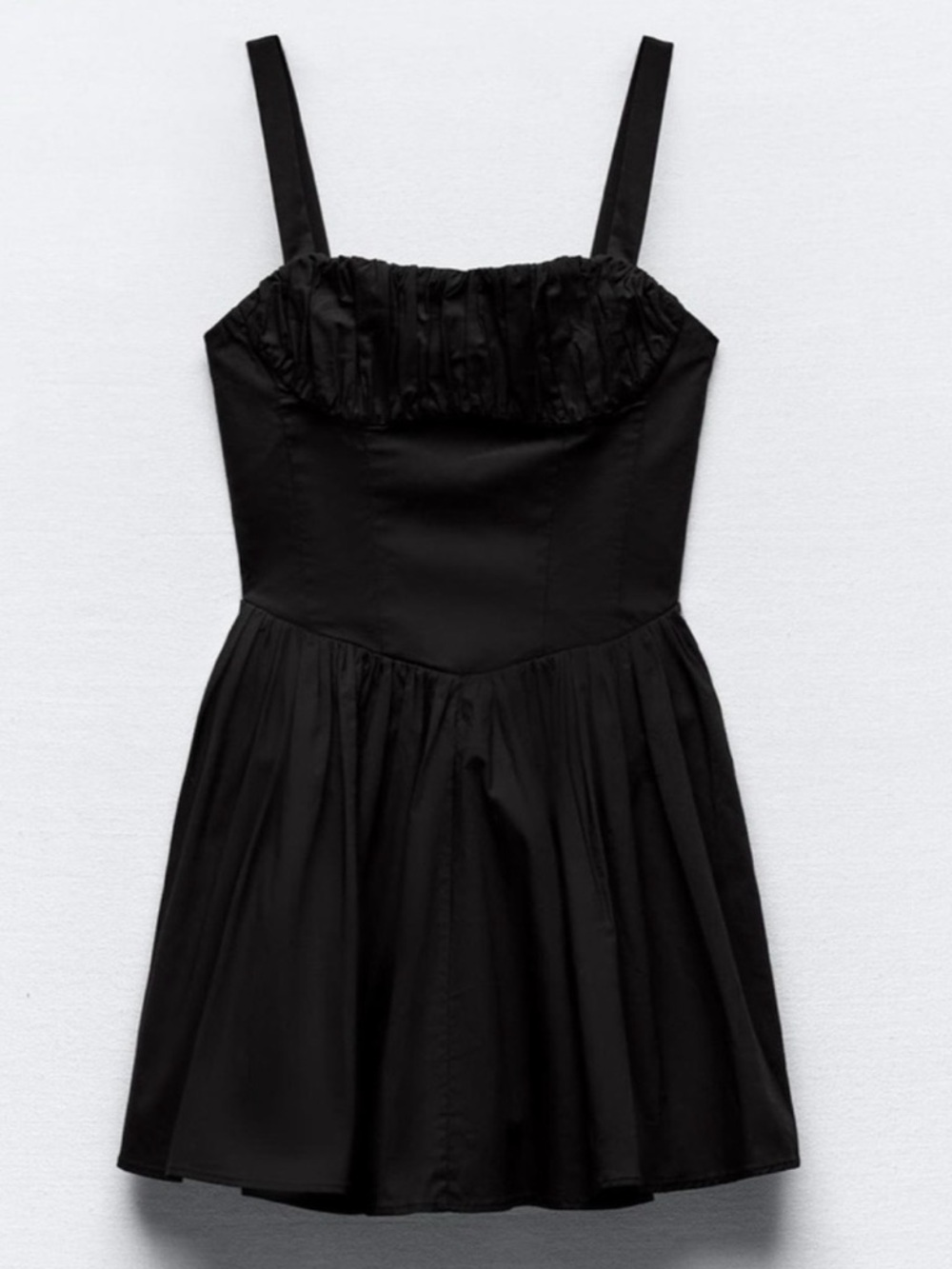 Zara Black Square-Neck Smocked Milkmaid Summer Bustier Mini Dress